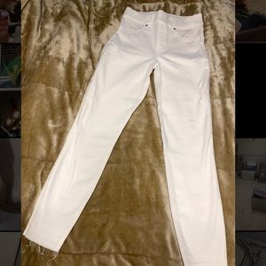 Spanx distressed white skinny jeans
